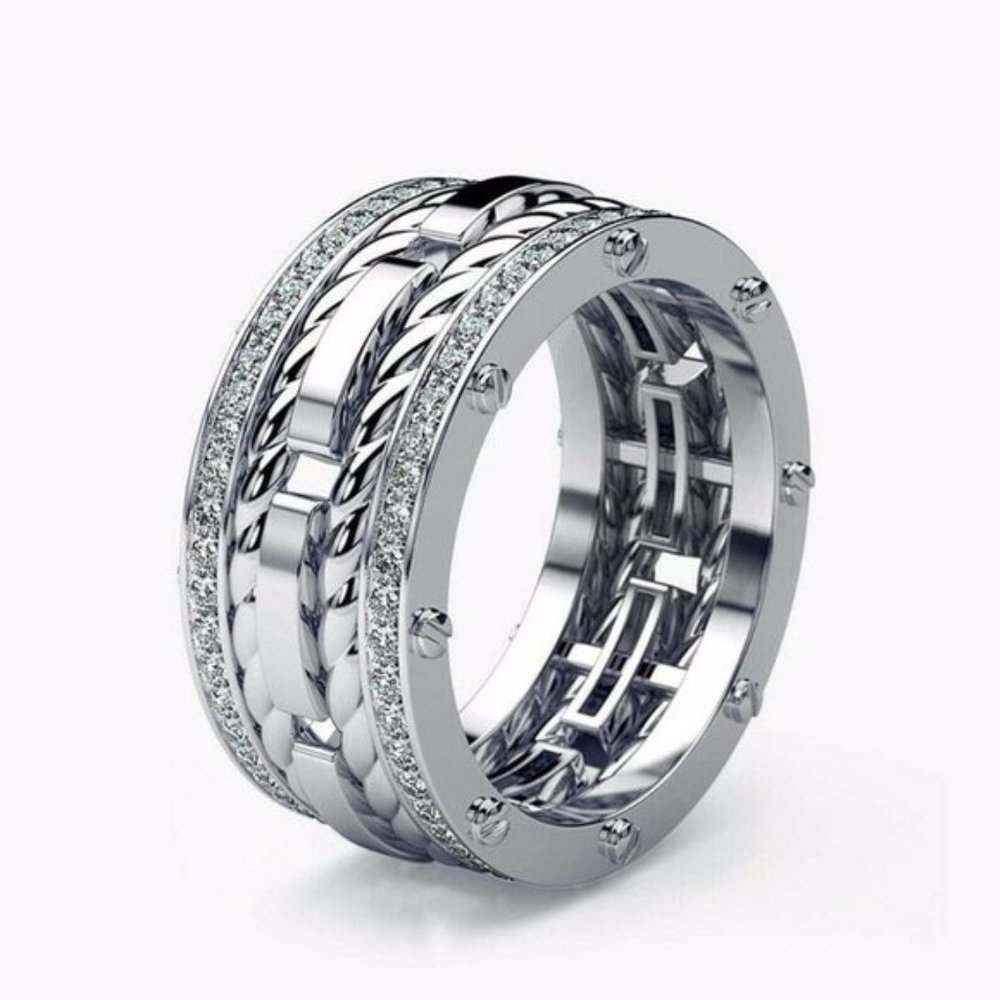 New Silver Cycle Line Shape Cubic Zircon Ring